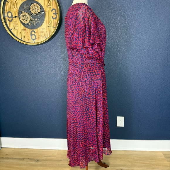 Tahari Red and Blue Polka Dot Metallic Chiffon High/low Dress, Size 24W - Picture 8 of 12